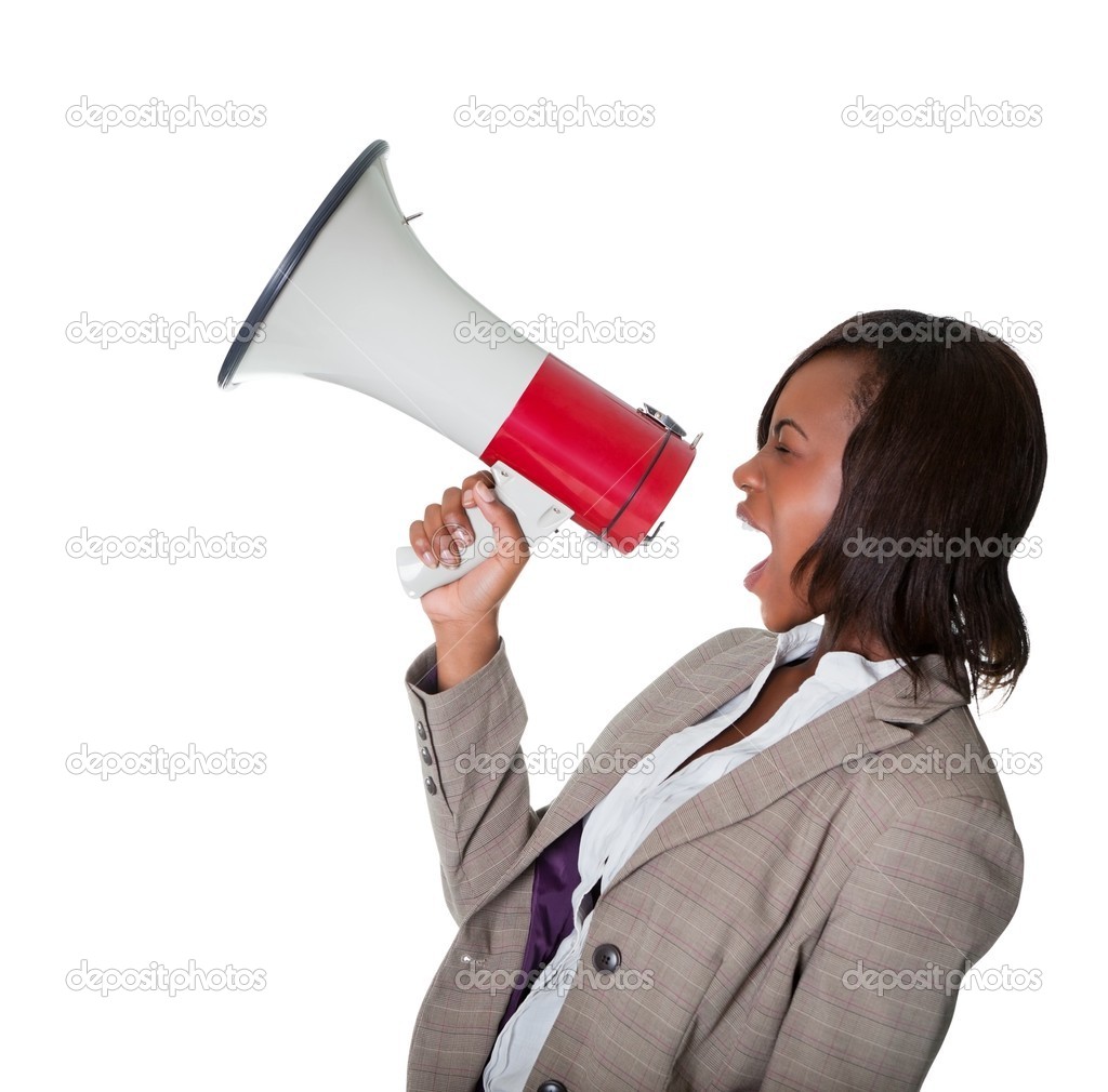 Announcement - Businesswoman screaming in megaphone