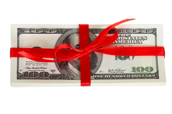 Pack of dollars wrapped a gift — Stock Photo, Image