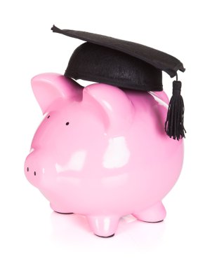 Piggybank giyen mezuniyet şapka