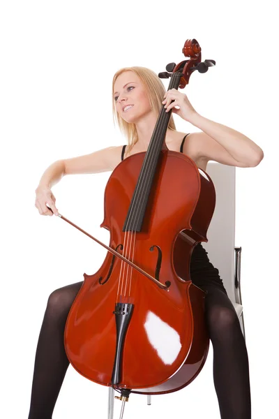 Violonchelo tocando bella mujer joven — Stockfoto