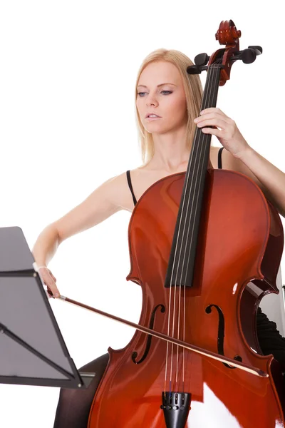 Beautiful young woman playing cello — Stock Photo, Image