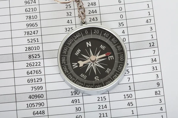 Kompass auf Unternehmensdatenpapieren — Stockfoto