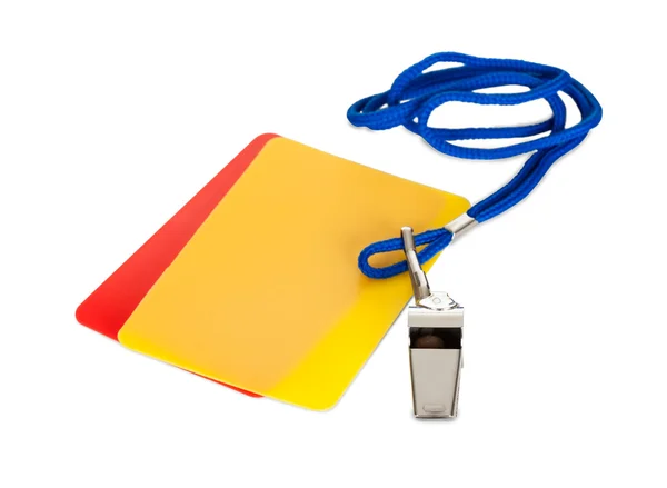 Sport whistle and cards — Stock Photo, Image