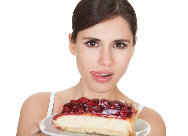 Young Woman Tasting Cake — Stock Photo, Image