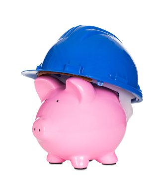 Piggybank giymiş inşaat kask