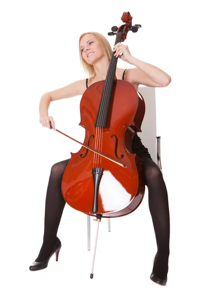 Güzel bir genç kadın oynarken viyolonsel — Stok fotoğraf