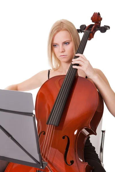 Beautiful young woman playing cello — Stock Photo, Image