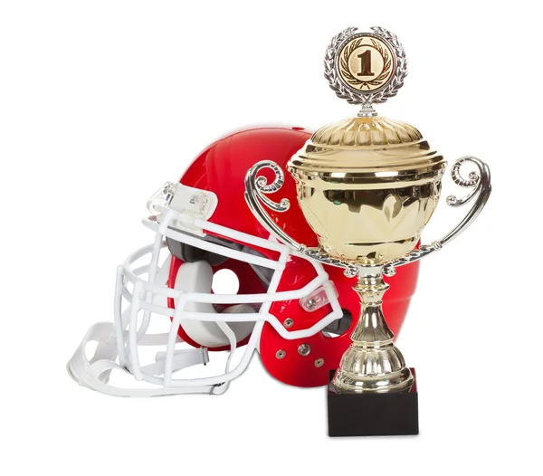 美式橄榄球头盔和奖杯 — 图库照片