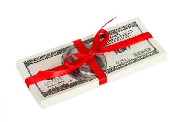 Pack of dollars wrapped a gift — Stock Photo, Image