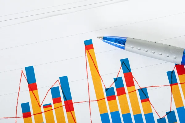 Photo of pen and growth charts — Stock Photo, Image