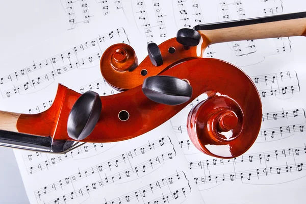 Скрипка и виолончель над музыкальными нотами — стоковое фото