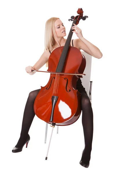 Violonchelo tocando bella mujer joven — Stockfoto