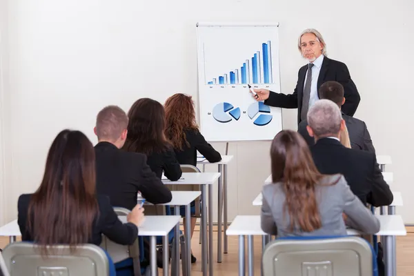 Porträtt av en hög chef ger presentation — Stockfoto