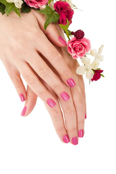 Close-up Of Female Hands And Flowers — Stock Photo, Image