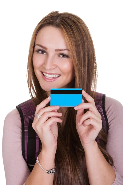 Kobiet student gospodarstwa karta kredytowa — Zdjęcie stockowe