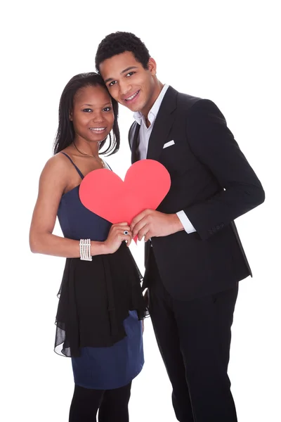 Young African Couple Holding Heart — Stock Photo, Image