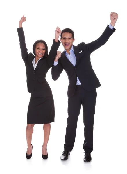 Portrait Cheering Young Business Couple — Stock Photo, Image