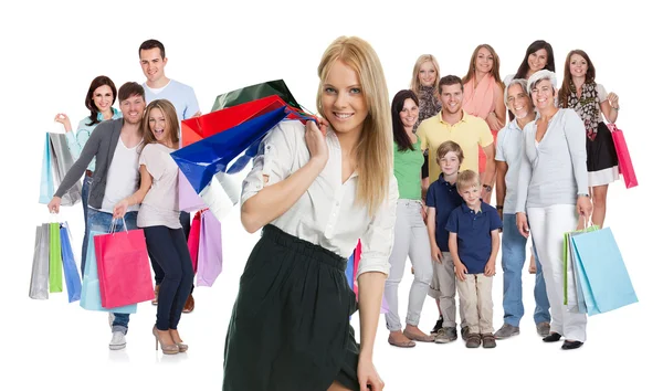 Large group of with shopping bags — Stock Photo, Image