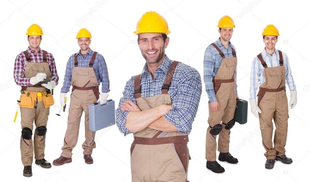 Portrait of happy construction workers