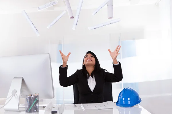 Portrait Of Excited Female Architect — Stock Photo, Image