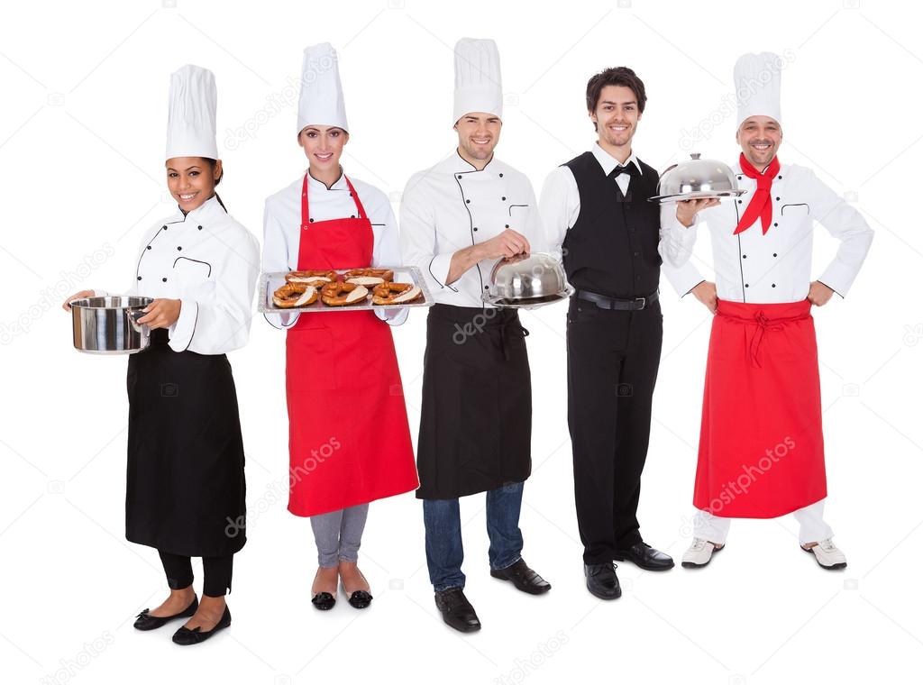 Group of chef and waiters