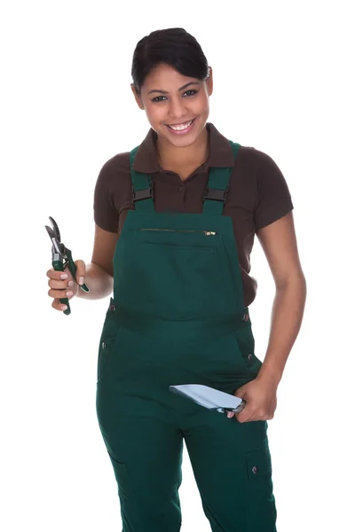 Young Female Gardner With Gardening Tools — Stock Photo, Image