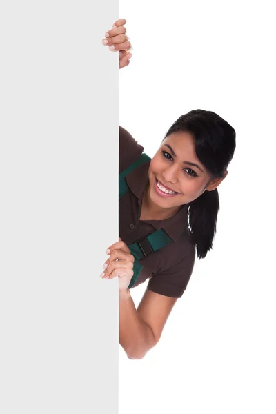 Young Female Gardner Holding Placard — Stock Photo, Image