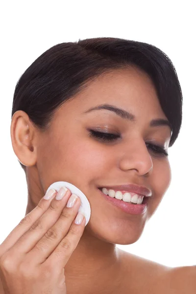 Young Woman Wiping Face With A Pad — Stock Photo, Image