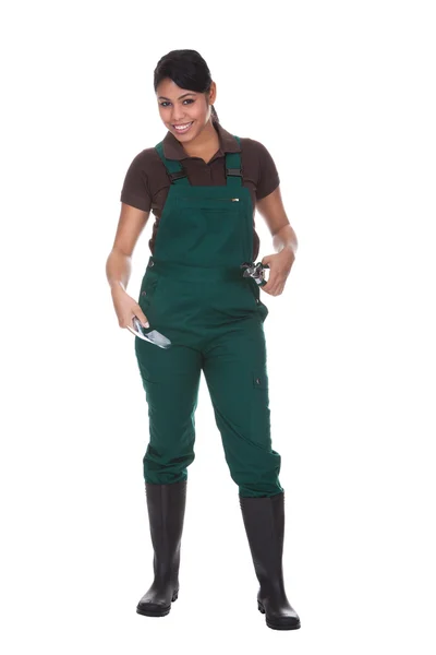 Young Female Gardner With Gardening Tools — Stock Photo, Image