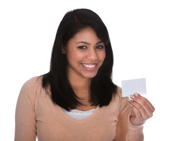 Young Woman Showing Visiting Card — Stock Photo, Image