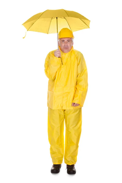 Mature Man Wearing Raincoat And Holding Umbrella — Stock Photo, Image