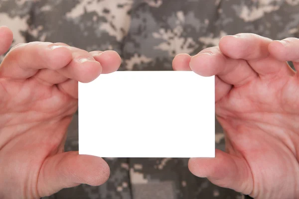 Mature Soldier Holding Blank Paper — Stock Photo, Image