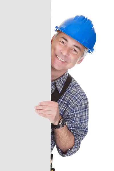 Technician Holding Blank Placard — Stock Photo, Image