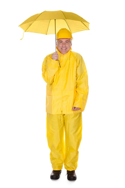 Mature Man Wearing Raincoat And Holding Umbrella — Stock Photo, Image