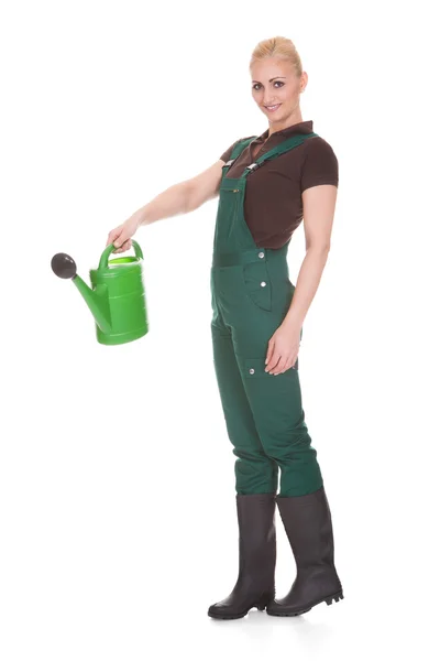 Portrait Of A Female Worker Holding Watering Can — Stock Photo, Image