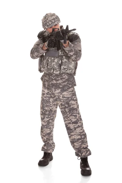 Portrait Of Soldier With Rifle — Stock Photo, Image