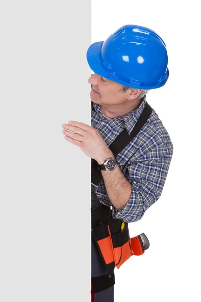 Technician Holding Blank Placard — Stock Photo, Image