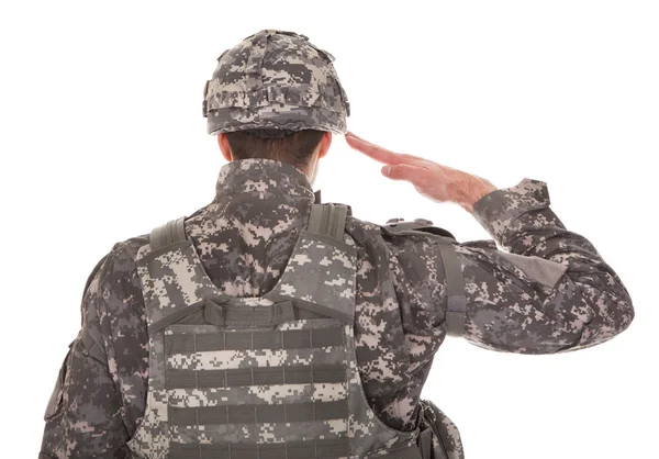 Retrato de homem em uniforme militar saudação — Fotografia de Stock