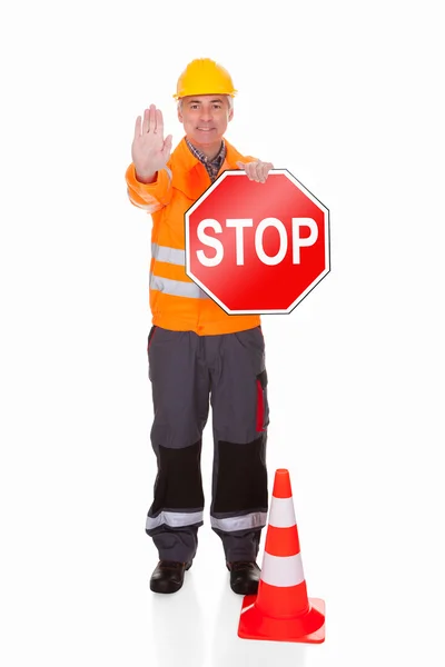 Man Showing Stop Sign — Stock Photo, Image