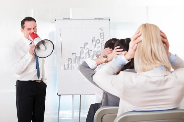 Business Man Shouting In Megaphone — Stock Photo, Image