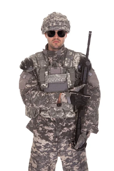 Portrait Of Soldier With Rifle — Stock Photo, Image