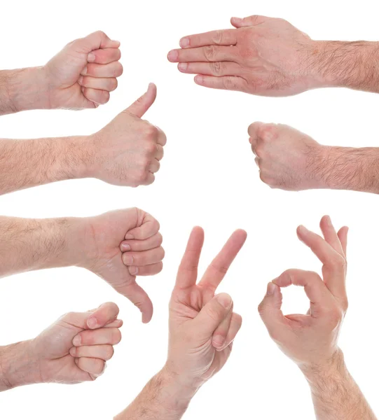 Close-up van mannenhand verschillende tekenen — Stockfoto