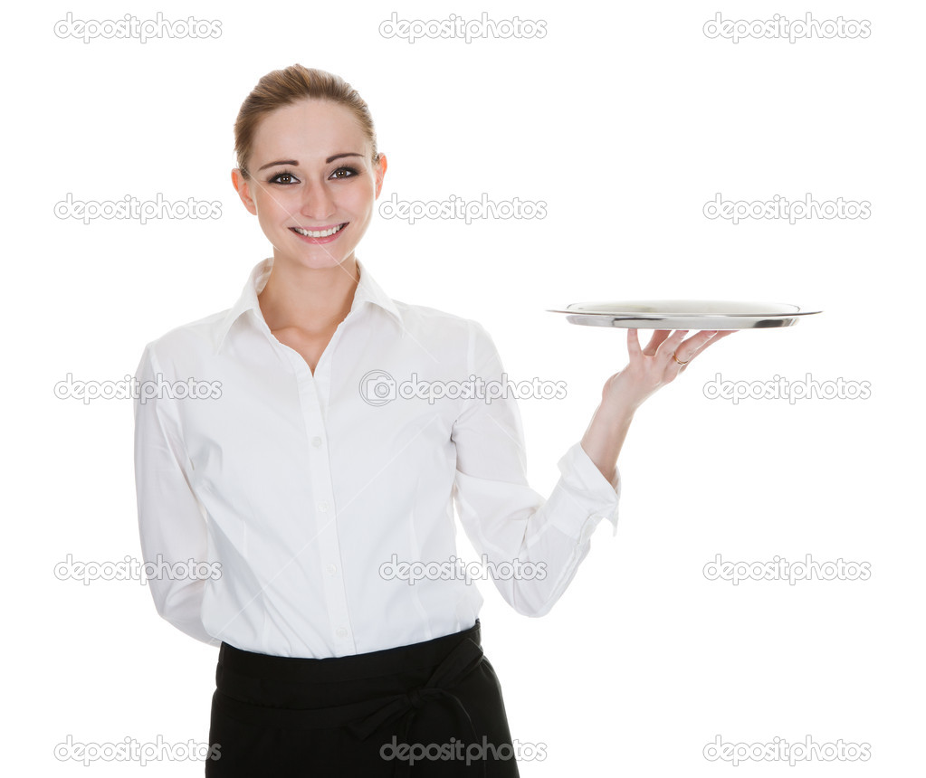 Young Waitress Holding Tray Stock Photo by ©AndreyPopov 28063913