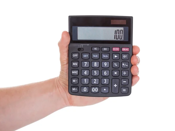 Mannenhand bedrijf rekenmachine — Stockfoto