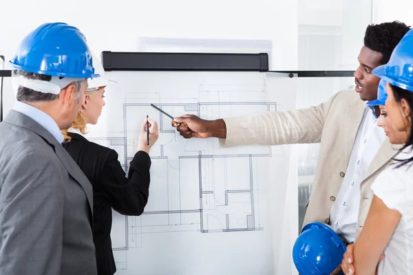 Architects Working On Blueprint — Stock Photo, Image