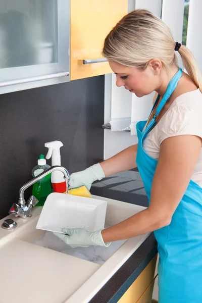 Woman Washing Plate — Stock Photo, Image