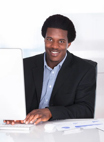 Feliz hombre de negocios trabajando en la computadora — Foto de Stock