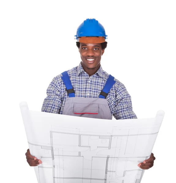 Male Craftsman Holding Blueprint — Stock Photo, Image