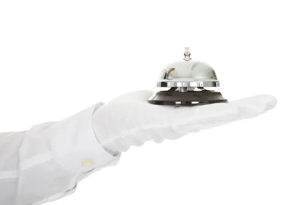 Waiter Holding A Service Bell In Hand — Stock Photo, Image