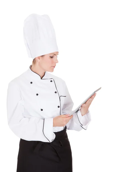 Female Chef Holding Digital Tablet — Stock Photo, Image